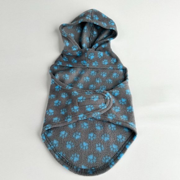 Luv-a-Pet Gray & Blue Paw Print Fleece Pullover Dog Hoodie Medium - Picture 3 of 6